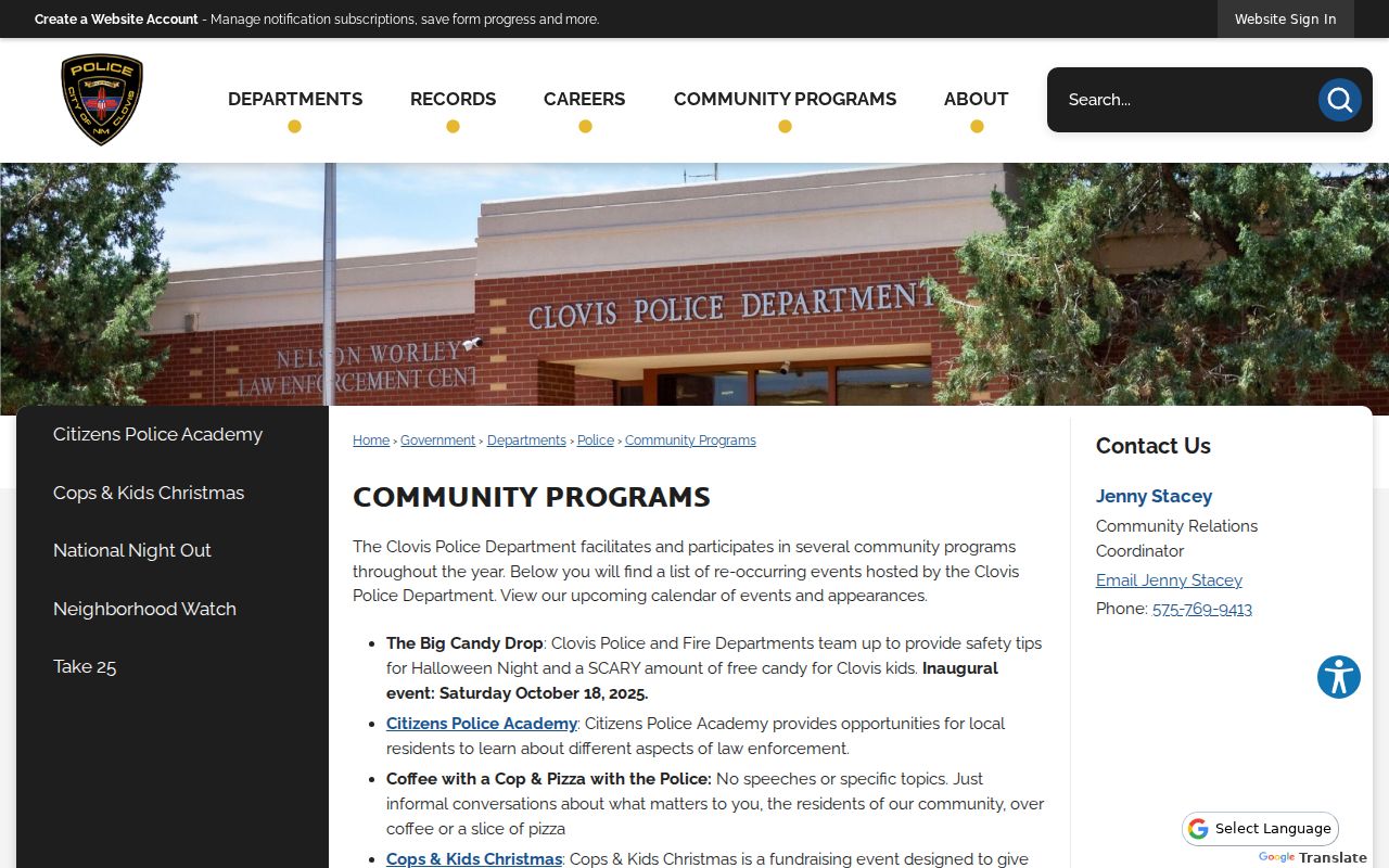 Clovis neighbors City Community Programs Neighborhood Watch contact page