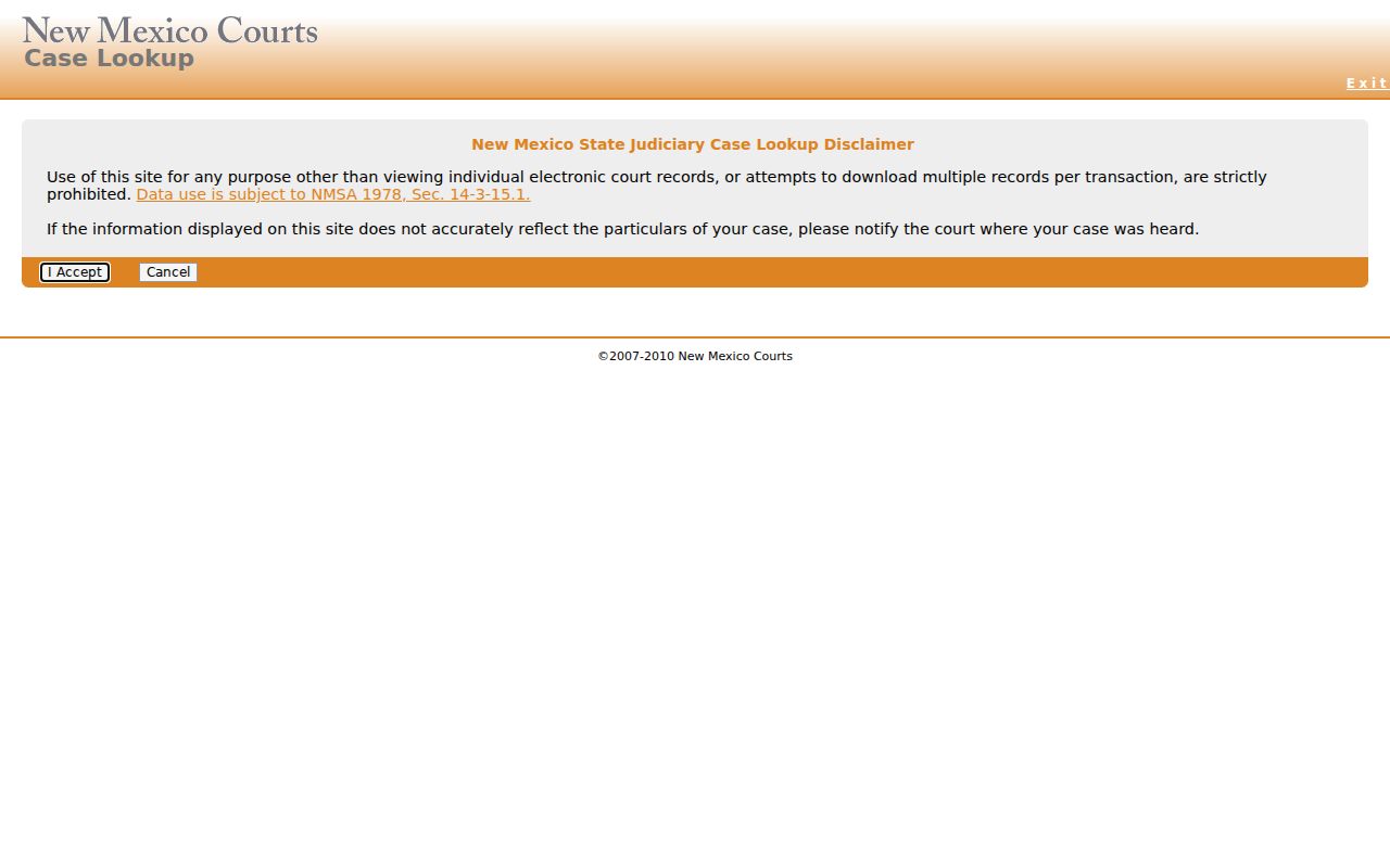 Clovis resident lookup New Mexico Case Lookup entry screen