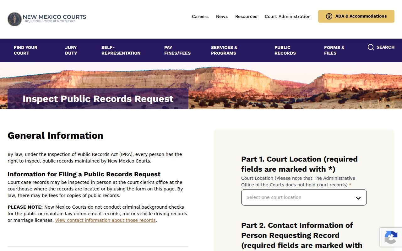Clovis resident lookup New Mexico Courts IPRA request form
