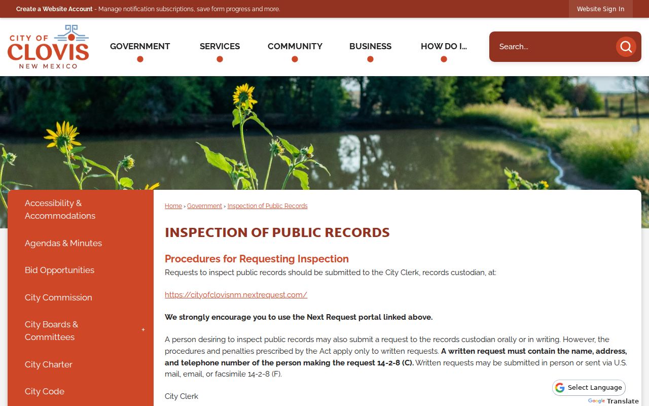 Clovis residents directory City public-records instructions