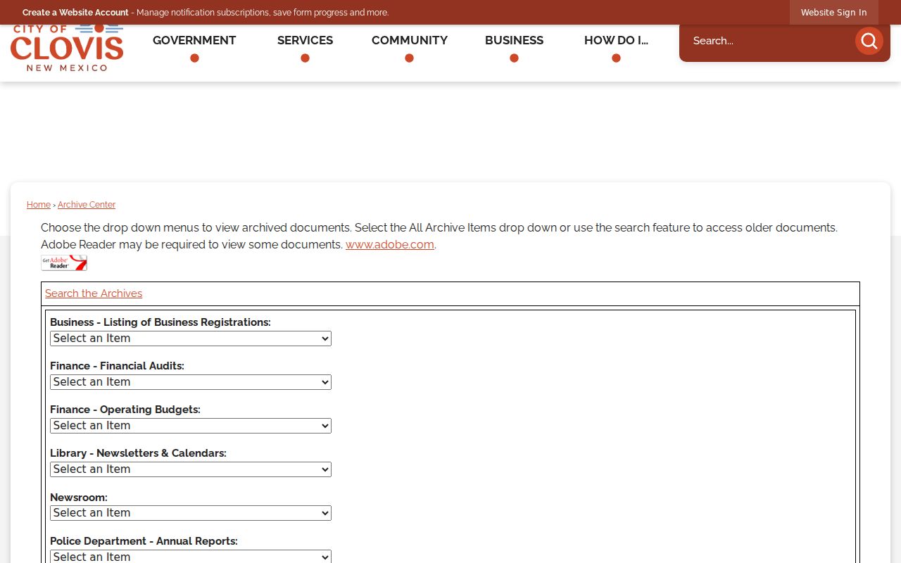 Clovis residents directory City Archive Center search controls