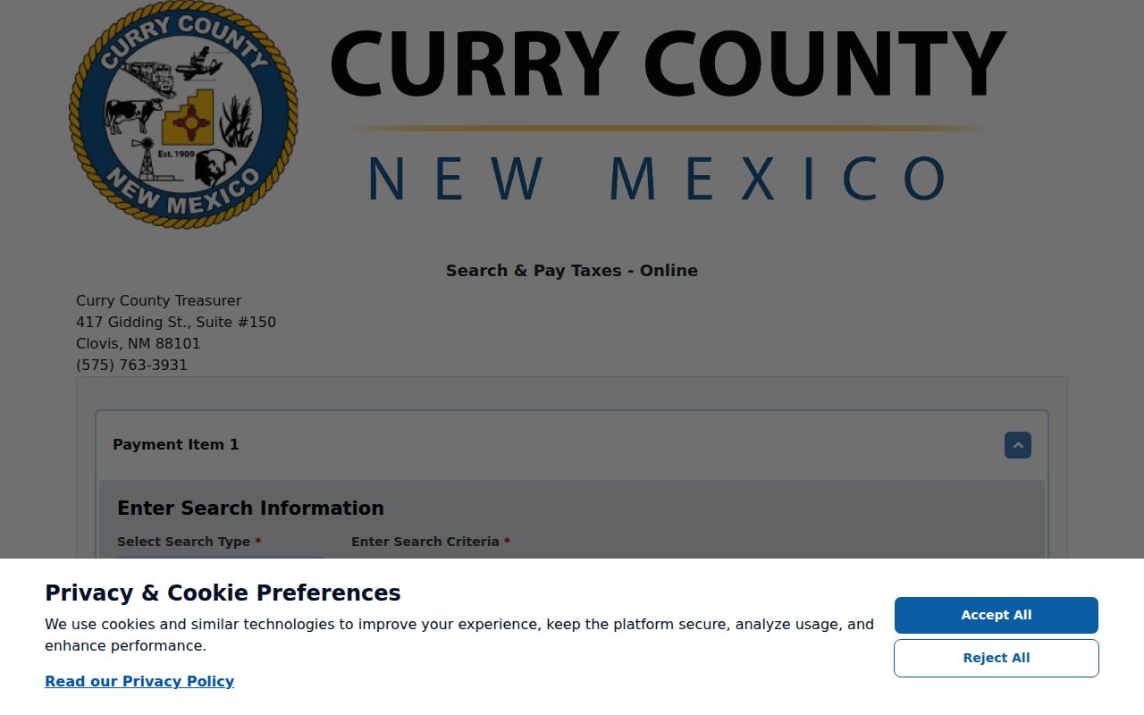 Clovis residents directory Curry County tax search controls